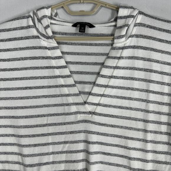 Banana Republic Hoodie Womens Size M Gray White Striped Lightweight VNeck STAINS - Picture 3 of 10